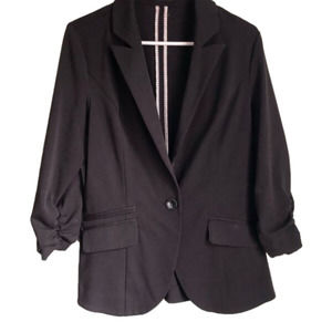 𝅺MAURICES Black Blazer Suit Jacket Ruched 3/4 Sleeve size medium